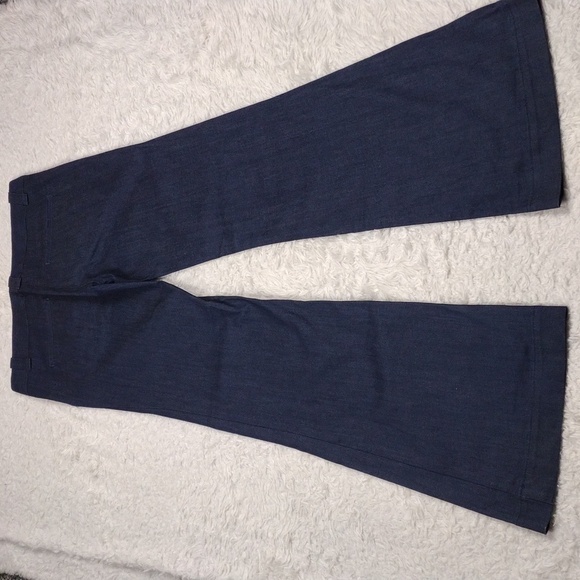 Sandro Blue Dark Wash Mid Rise Zipper Front Wide Flare Leg Dress Denim Pant - Picture 9 of 13